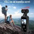 BUĞZ 4k Ultra Hd Aksiyon Kamerası 270° Geniş Açı Döner Klips Su Geçirmez Kılıf Wifi Kamera