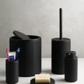 BUĞZ 5li Eco Banyo Seti Çöp Kovası Tuvalet Fırçası Sabunluk Diş Fırçalık 5 Parça Siyah Çizgili Yuvarlak