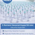 BUĞZ 5 Numara Hacamat Kupası 100 Adet Vakumlu Kupa Seti – Manuel Pompa Uyumlu Şeffaf Plastik Büyük Boy Hacamat Kabı