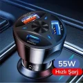 BUĞZ 55w 3 Port Usb Araç İçin Telefon Şarj Cihazı 3 Girişli Çakmaklık Adaptör-31a Pd 20w Qc 30