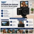 BUĞZ 5k 75mp 18x Zoom Flaşlı 3” Flip Ekranlı Türkçe 32gb Kart Dijital Vlog Fotoğraf Makinesi Lens Hediyeli