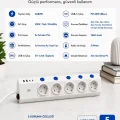 BUĞZ 5’li Akım Korumalı Çoklu Priz 2 Metre Kablolu 3680w 16a 5 Anahtarlı 2usb-a 2 Usb-c Pd 20w Hızlı Ftr-28