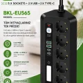 BUĞZ 5’li Akım Korumalı Priz 2500w | 2 Usb + 2 Type-c Hızlı Şarj | Led Gece Lambalı | Dokunmatik Siyah