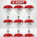 BUĞZ (6 Adet) 150W Kızılötesi Isıtıcılı Hayvan Isıtma ve Kuluçka Lambası (Kırmızı Işık) E27 (Kalın Duy)