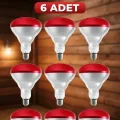 BUĞZ (6 Adet) 250W Kızılötesi Isıtıcılı Hayvan Isıtma ve Kuluçka Lambası (Kırmızı Işık) E27 (Kalın Duy)