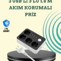  7 Cihazı Aynı Anda Destekleyen 3 USB Portlu 4’lü Priz