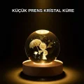 BUĞZ 8 cm Küçük Prens 3D Kristal Küre USB Işıklı Ahşap Altlıklı Dekoratif Lamba