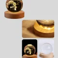 BUĞZ 8 cm Küçük Prens 3D Kristal Küre USB Işıklı Ahşap Altlıklı Dekoratif Lamba