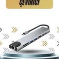  8 Portlu Macbook Çevirici Type C Hub  SD TF USB Çoğaltıcı Ethernet