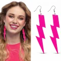 BUĞZ 80’ler 90'lar Retro Neon Pembe Şimşek Küpe 10 Cm Bx40