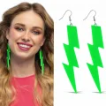 BUĞZ 80’ler 90'lar Retro Neon Yeşil Şimşek Küpe 10 Cm Bx40
