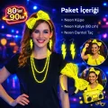 BUĞZ 80’ler 90’lar Neon Sarı Parti Seti – Kolye Küpe Taç