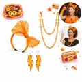 BUĞZ 80’ler 90’lar Neon Turuncu Parti Seti – Kolye Küpe Taç