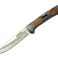 BUĞZ A3159-d Kahverengi Kamp Çakı 23,5cm- Ahşap Sap, Kaplan İşlemeli, Kemerlikli