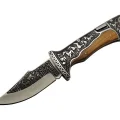 BUĞZ A3189c Kahve Kamp Çakısı 23cm- Manuel, At İşlemeli Ahşap Sap, Özel Kutulu, Kılıflı