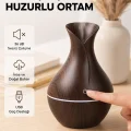 BUĞZ Ahşap Desenli Aromaterapi Difüzör 130 ml Ultrasonik ve 7 Renk LED Işıklı