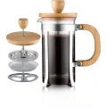 BUĞZ Ahşap Detaylı 600 ml Cam French Press