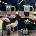 BUĞZ Ahşap Detaylı 600 ml Cam French Press