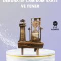 BUĞZ Ahşap Kum Saati ve Deniz Feneri Figürü Bir Arada – Ev & Ofis Dekorasyonu