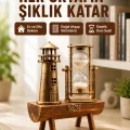 BUĞZ Ahşap Kum Saati ve Deniz Feneri Figürü Bir Arada – Ev & Ofis Dekorasyonu Yeni Nesil