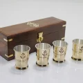 BUĞZ Ahşap Kutulu 4lü Pirinç Shot Bardak Seti