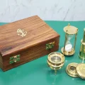BUĞZ Ahşap Kutulu Dürbün, Kum Saati, Büyüteç, Pusula Seti