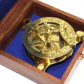 BUĞZ Ahşap Kutulu El Yapımı Pirinç Güneş Saati Ve Pusula