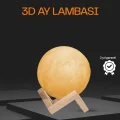 BUĞZ Ahşap Standlı 3D Baskı Ay Lambası 16 Renkli ve Şarjlı