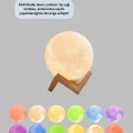 BUĞZ Ahşap Standlı 3D Baskı Ay Lambası 16 Renkli ve Şarjlı - BUĞZ