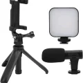  Akıllı Telefon Vlog Kiti Tripod Mini Mikrofonlu Telefon Tutucu
