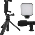  Akıllı Telefon Vlog Kiti Tripod Mini Mikrofonlu Telefon Tutucu