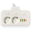 BUĞZ Akım Korumalı 2’li Ayrı Anahtarlı Priz, 2x Priz, 3x Usb, 1x Type-c, 2 Mt Kablo, Hızlı Şarj