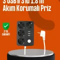  Akım Korumalı 3 USB Portlu 4’lü Priz 4.1A Hızlı Şarj