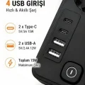 BUĞZ Akım Korumalı 5’li Priz 2xusb 2xtype-c Çıkış Akım Koruma Çoklu Priz Çoğaltıcı Anahtarlı Ftr-31 Siyah