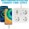 BUĞZ Akım Korumalı Anahtarlı Priz - 3x Priz - 2x Usb - 2x Type-c - 2 Mt Kablo Hızlı Şarj Özellikli Siyah