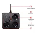 BUĞZ Akım Korumalı Anahtarlı Priz - 3x Priz - 2x Usb - 2x Type-c - 2 Mt Kablo Hızlı Şarj Özellikli Siyah