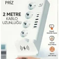 BUĞZ Akım Korumalı Priz Ve Masaüstü Şarj İstasyonu Kablosuz 4 Priz ,4 Usb, 2 Type-c Girişli 2 Metre