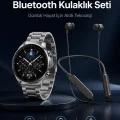 BUĞZ Alarm ve Titreşim Özellikli Akıllı Saat ve Mikrofonlu Kablolu Bluetooth Kulaklık 60 Saat
