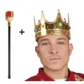  Altın Kral Tacı ve Kırmızı Topuzlu Asası Seti