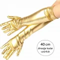 BUĞZ Altın Renk Dirsek Altı Lüks Saten Eldiven 40 cm