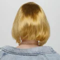 BUĞZ Altın Renk Düz Kesim Küt Parti Peruğu Kısa Takma Saç - BUĞZ
