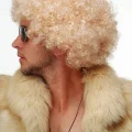 BUĞZ Altın Renk Kıvırcık Afro Bonus Peruk Saç Parti Peruğu Platin Gold - BUĞZ