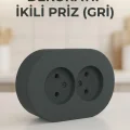 BUĞZ Antrasit Çiftli Sıva Üstü Topraklı Priz – Modern Elektrik Tasarımı