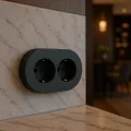BUĞZ Antrasit Renk İkili Topraklı Priz Sıva Üstü Çift Girişli Modern Elektrik Çözümü Prizi