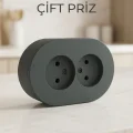 BUĞZ Antrasit Renk Sıva Üstü Çift Topraklı Priz Modern Tasarım