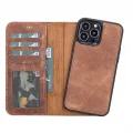 BUĞZ Apple iPhone 13 Pro Max Uyumlu Deri Cüzdanlı Kılıf MWWN G2 Kahve