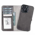  Apple iPhone 13 Pro Uyumlu Deri Cüzdanlı Kılıf MWWN TN1 Gri