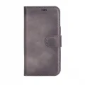  Apple iPhone 16 Plus uyumlu, Hakiki Deri, El Yapımı, Cüzdanlı Kılıf, Gölgeli Gri