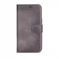  Apple iPhone 16 uyumlu, Hakiki Deri, El Yapımı, Cüzdanlı Kılıf, Gölgeli Gri