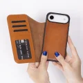 BUĞZ Apple iPhone 17 Air için, Hakiki Deri, El Yapımı Cüzdanlı Kılıf, Magsafe ile uyumlu, İç Yüzeyi Kadife, Gölgeli Taba